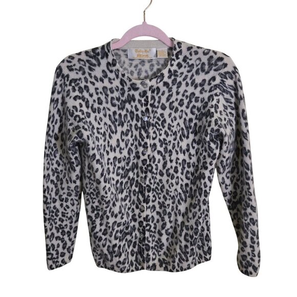 Tally Ho Vintage Snow Leopard Angora Lambswool Blend Cardigan Sweater Size 8 - Picture 1 of 5